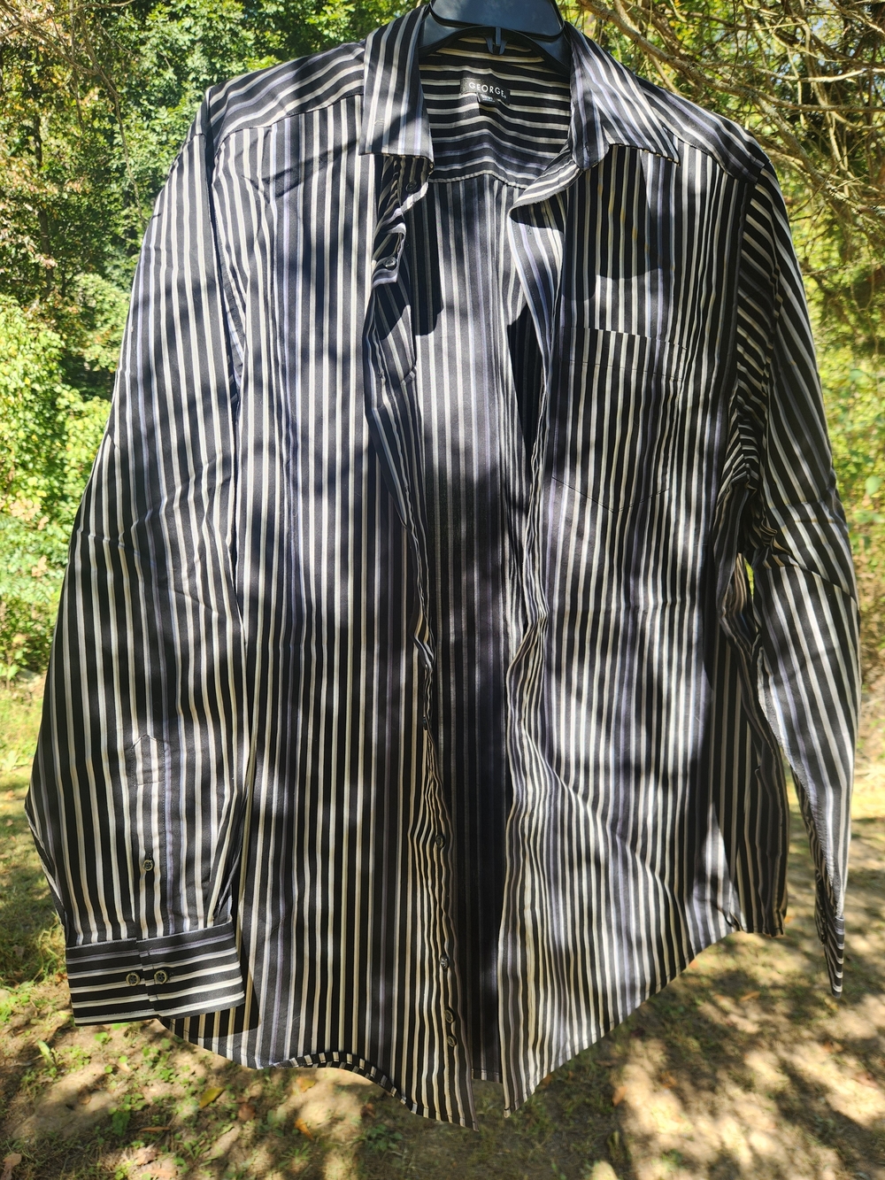 George Black Gray And Silver Vertical Stripe Dress Shirt
